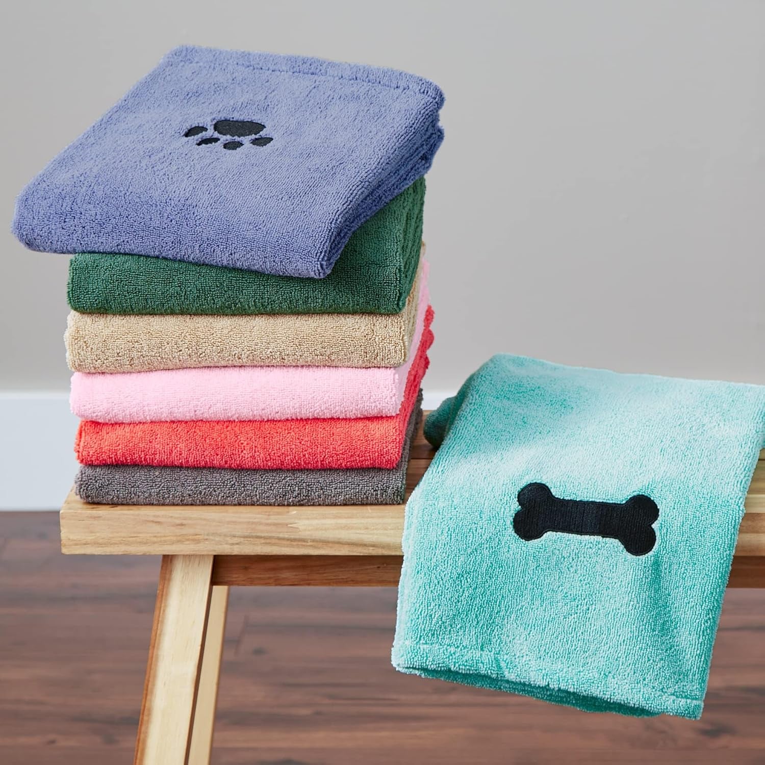 X-Large Absorbent Microfiber Pet Grooming Towel Collection, 41" x 23.5", Embroidered Taupe