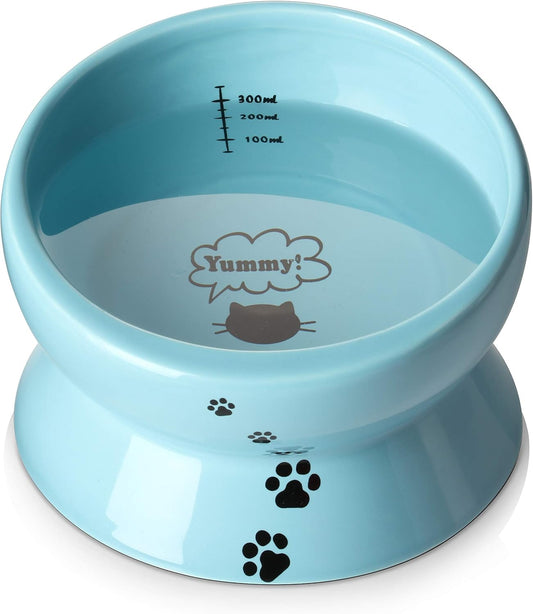 Ceramic 15-Ounce Slanted Cat Food and Water Bowl in Lake Blue