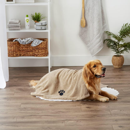 X-Large Absorbent Microfiber Pet Grooming Towel Collection, 41" x 23.5", Embroidered Taupe