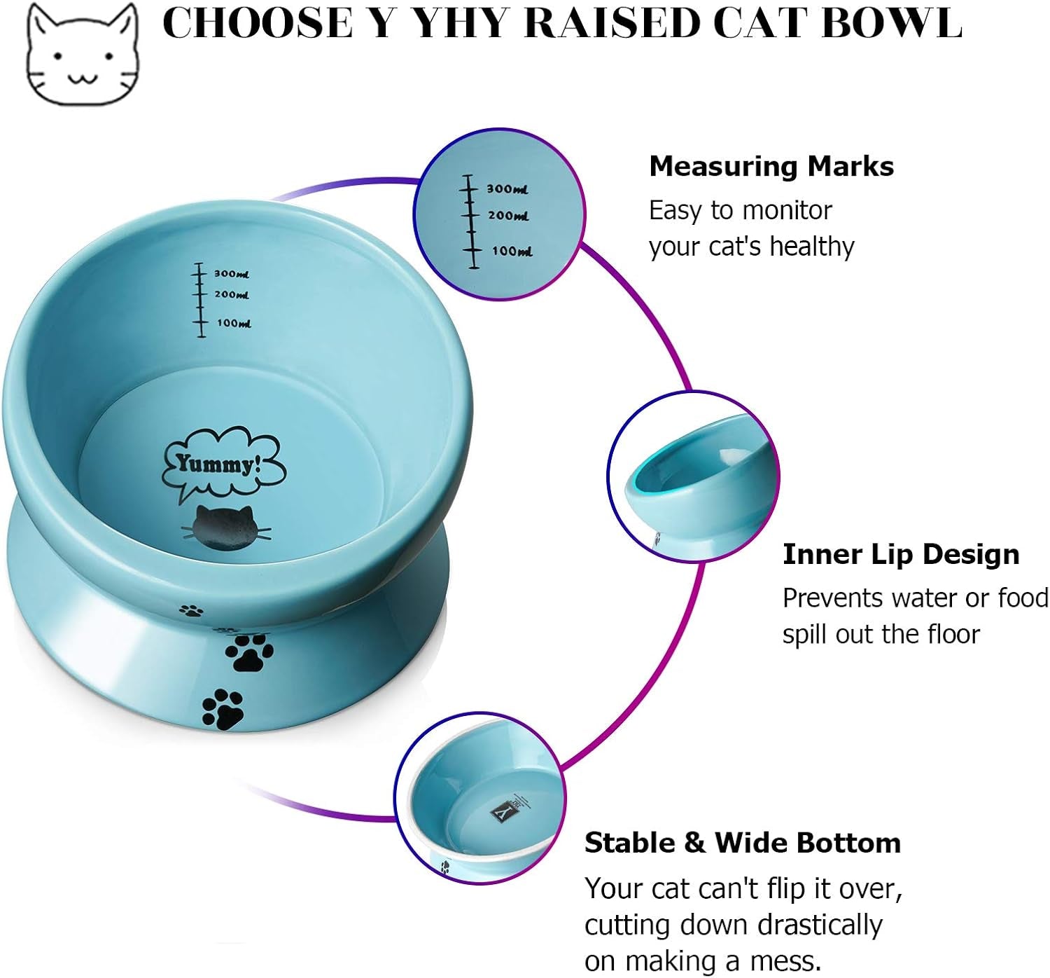 Ceramic 15-Ounce Slanted Cat Food and Water Bowl in Lake Blue