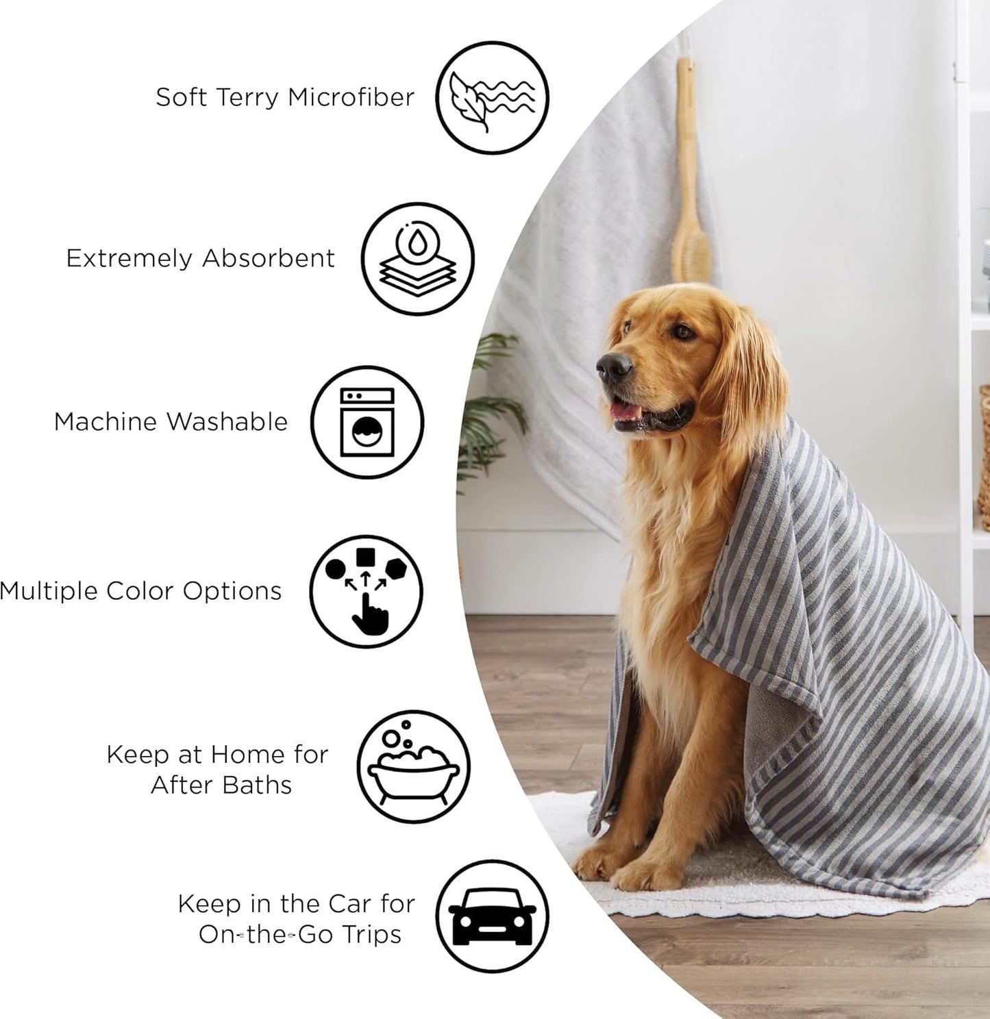 X-Large Absorbent Microfiber Pet Grooming Towel Collection, 41" x 23.5", Embroidered Taupe