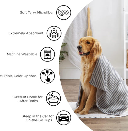 X-Large Absorbent Microfiber Pet Grooming Towel Collection, 41" x 23.5", Embroidered Taupe