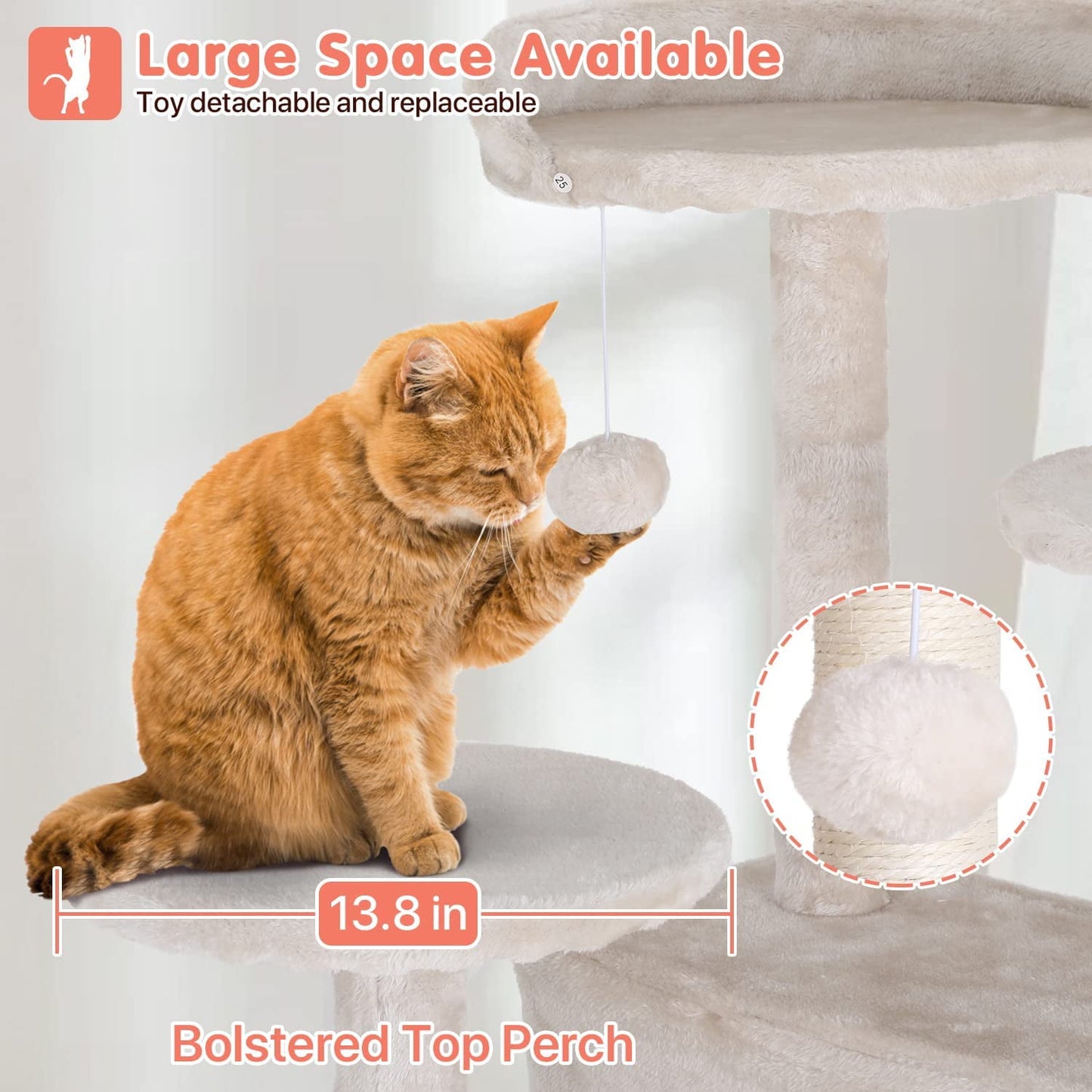54-Inch Double Condo Cat Tree Tower with Scratching Post and Perch for Indoor Use, Beige