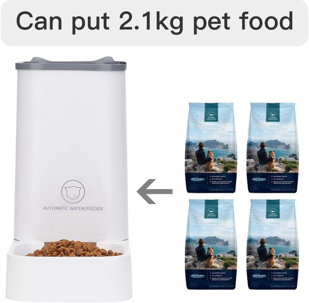 Automatic Pet Feeder and Water Dispenser Set - 1-Gallon Water Capacity and 2.1Kg Food Storage, Self-Dispensing Polypropylene Design for Cats and Dogs