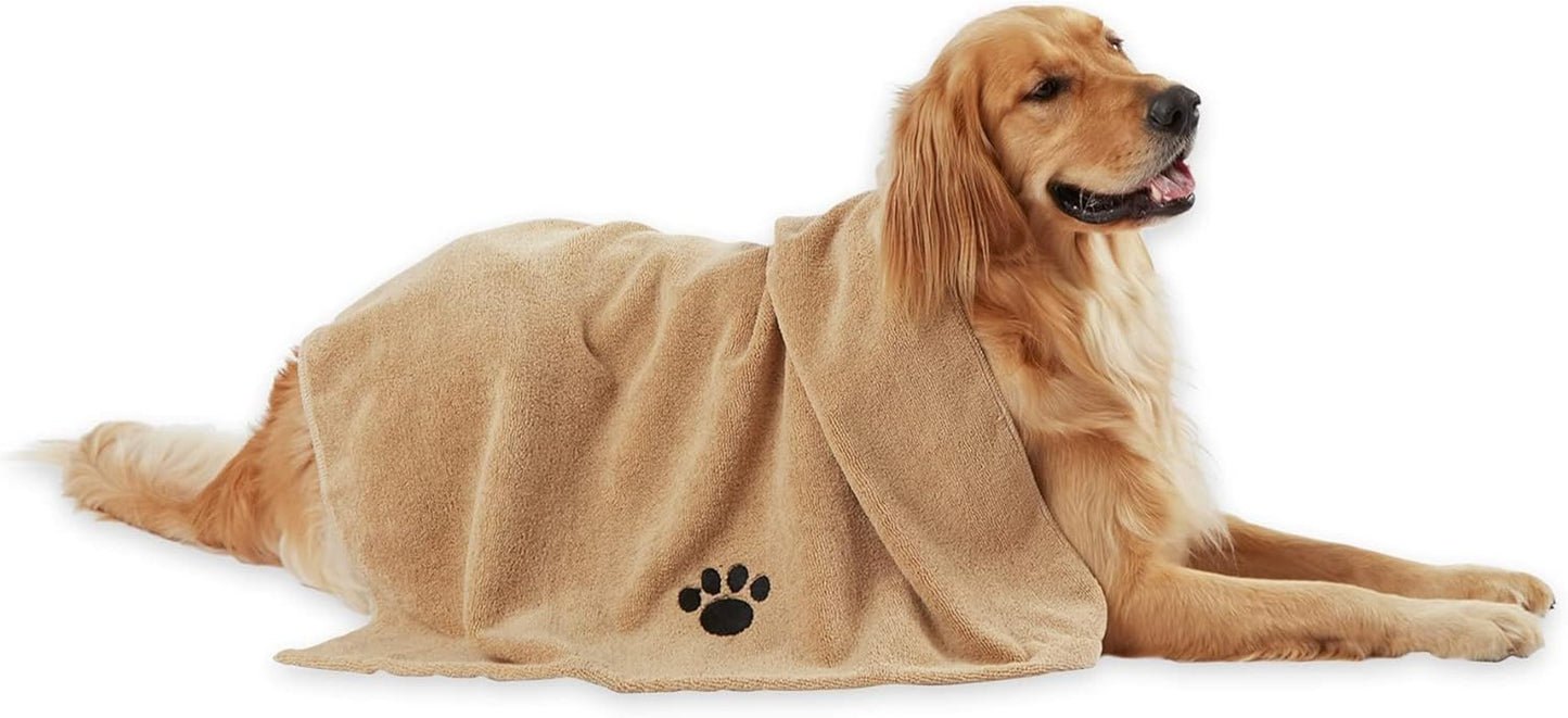 X-Large Absorbent Microfiber Pet Grooming Towel Collection, 41" x 23.5", Embroidered Taupe