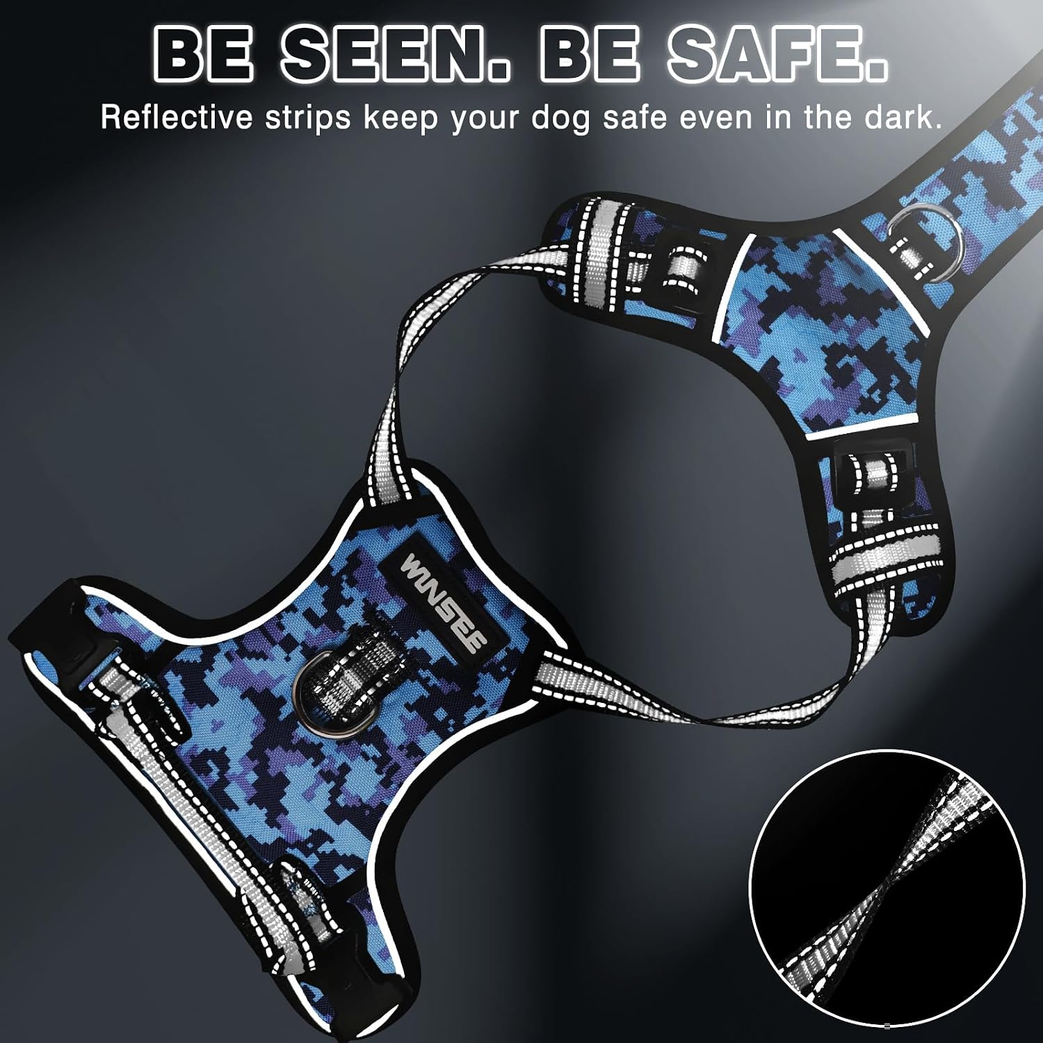 Dog Harness No Pull, Pet Harnesses with Dog Collar, Adjustable Reflective Oxford Outdoor Vest, Front/Back Leash Clips for Small, Medium, Large, Extra Large Dogs, Easy Control Handle for Walking
