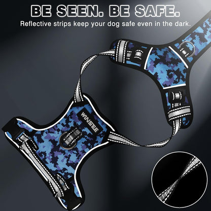 Dog Harness No Pull, Pet Harnesses with Dog Collar, Adjustable Reflective Oxford Outdoor Vest, Front/Back Leash Clips for Small, Medium, Large, Extra Large Dogs, Easy Control Handle for Walking