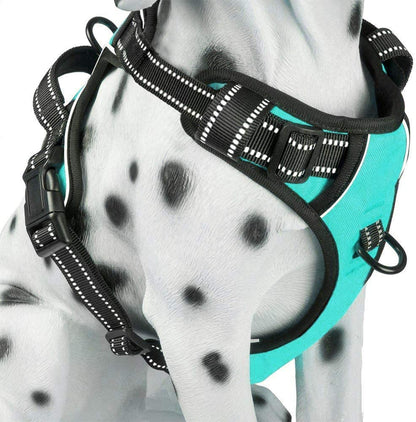 Medium No-Pull Dog Harness with Reflective Vest, Front Clip & Handle | Adjustable, Breathable Oxford Material, Soft Padding, Easy On/Off Design, Two Leash D-Rings, Ideal for Walking and Training, Mint Blue