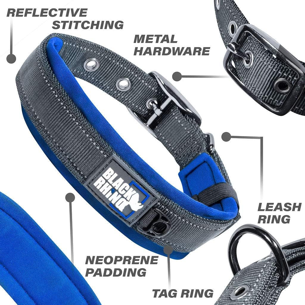 Medium Dog Collars - Adjustable Reflective Heavy-Duty Collar with Ultra-Soft Neoprene Padding - Weatherproof, Durable, and Comfortable - Perfect for Active Dogs - Blue and Gray