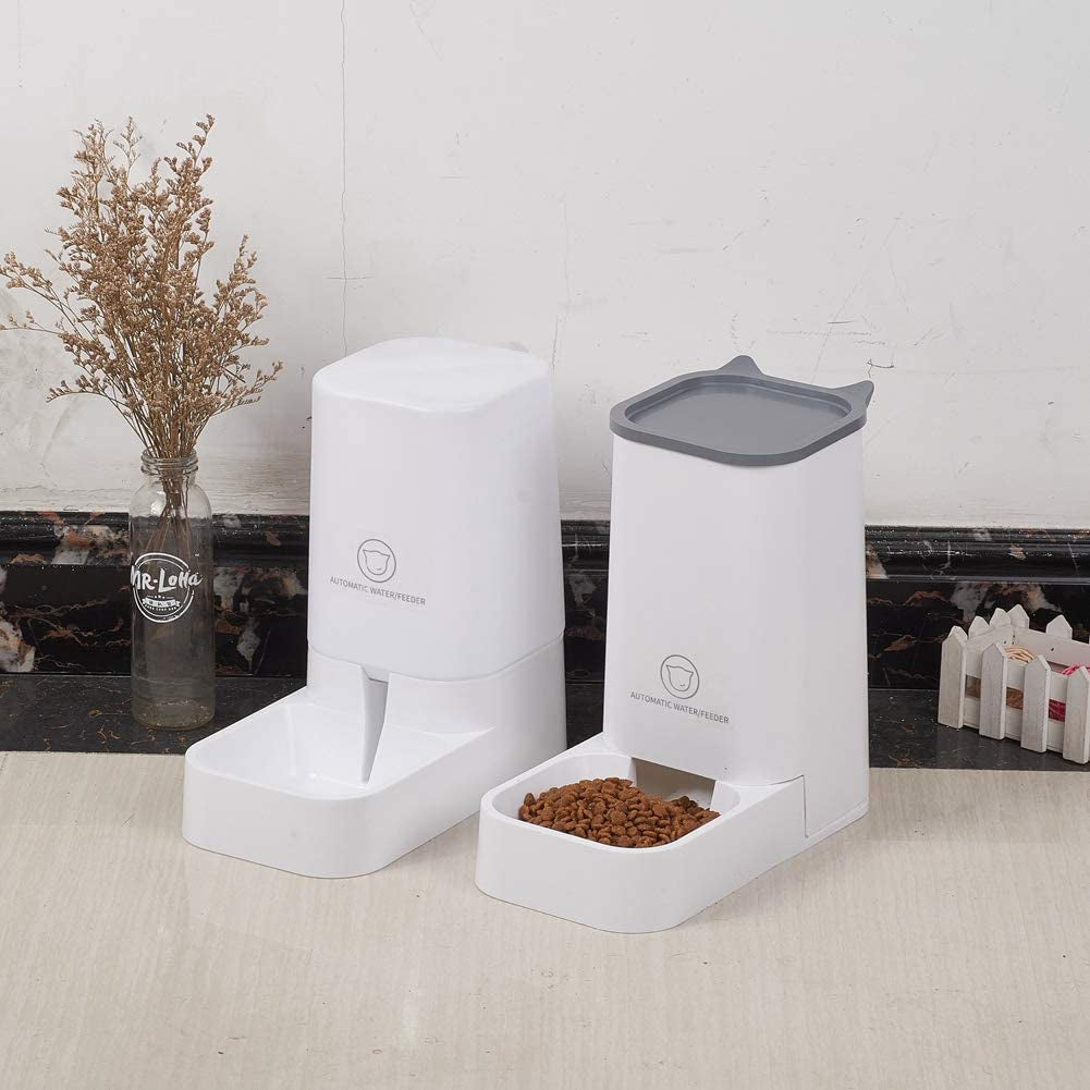 Automatic Pet Feeder and Water Dispenser Set - 1-Gallon Water Capacity and 2.1Kg Food Storage, Self-Dispensing Polypropylene Design for Cats and Dogs