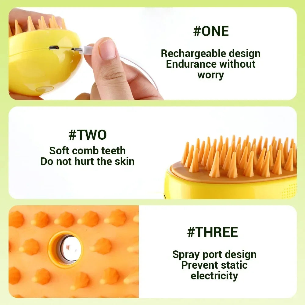 Professional Pet Grooming Tool: 3-in-1 Electric Steam Brush with Massage and Shedding Features for Cats and Dogs