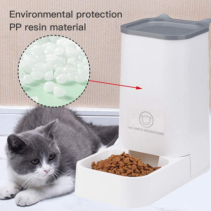 Automatic Pet Feeder and Water Dispenser Set - 1-Gallon Water Capacity and 2.1Kg Food Storage, Self-Dispensing Polypropylene Design for Cats and Dogs