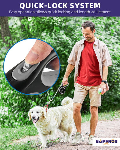 16 Ft Heavy Duty Retractable Dog Leash for Large Dogs up to 110 lbs - Gray