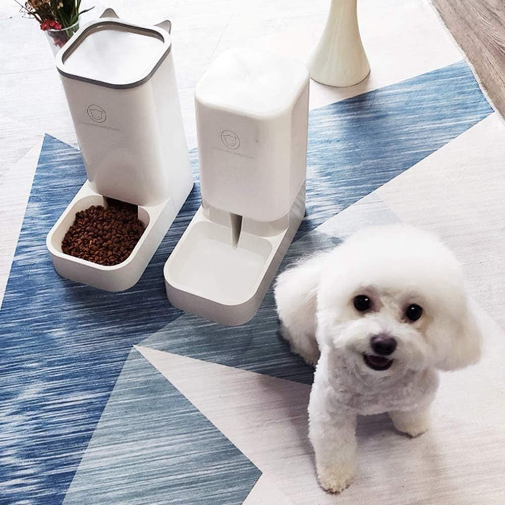 Automatic Pet Feeder and Water Dispenser Set - 1-Gallon Water Capacity and 2.1Kg Food Storage, Self-Dispensing Polypropylene Design for Cats and Dogs